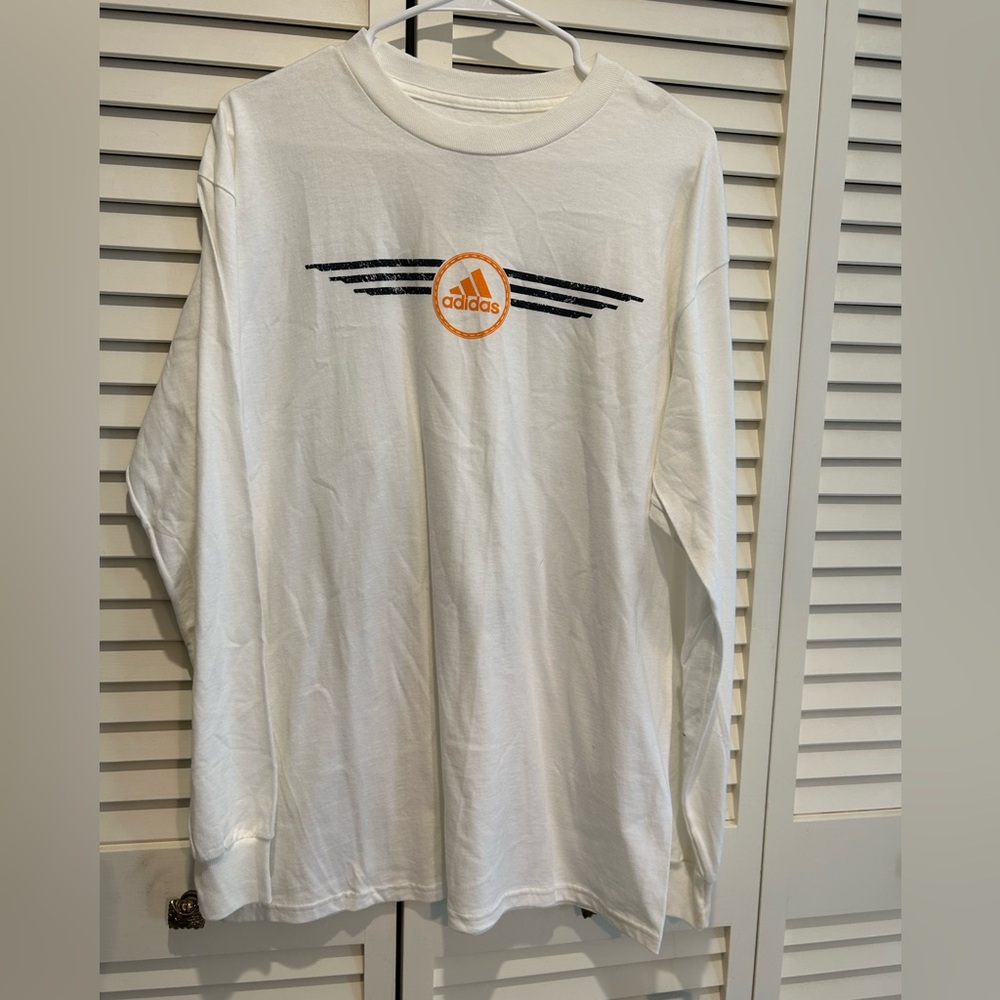 Adidas White and Black Long Sleeve Tee